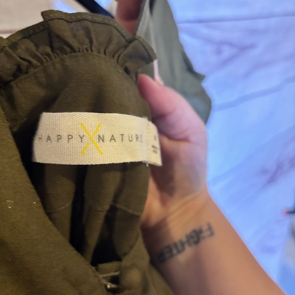 Happy Nature Criss Cross Back Olive Green Ruffle Jumpsuit Bohemian 6 - Picture 5 of 9